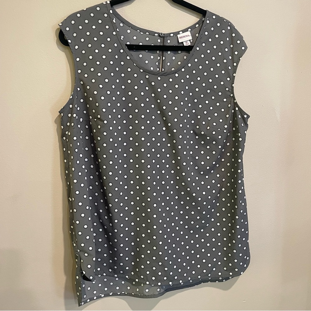 💜Merona Gray sleeveless polka dots Casual Chic Minimal Everyday breathable Mod - Picture 4 of 4